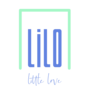 Logo mit dem Wort 'lilo' und Phrase 'little love' in einem grünen Rahmen