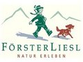 Logo von Förster Liesl mit Jäger und Hund vor Bergen