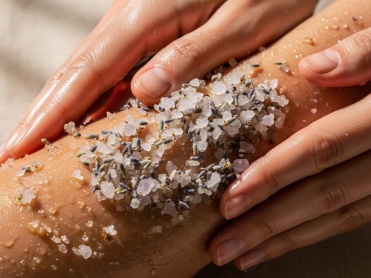 Massagen und Sauna am Spitzingsee Hände massieren Haut mit Salzpeeling und Lavendel